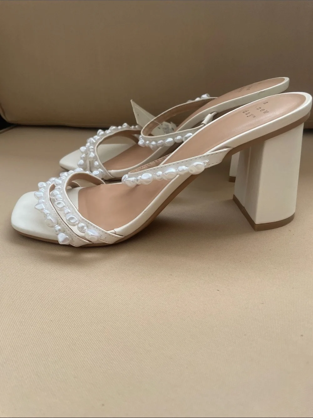 a new day Pearl-Embellished Cream Strappy Mules